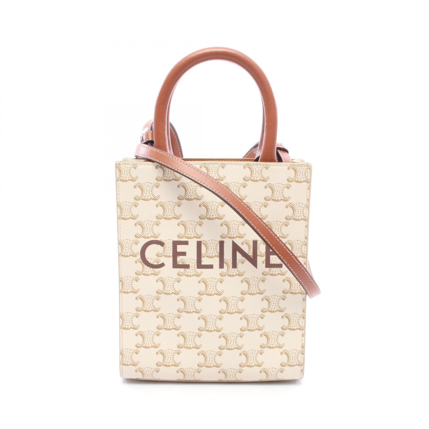 セリーヌ CELINE ミニ バーティカル カバ トリオンフ 2WAY ハンドバッグ バッグ PVCコーティングキャンバス レザー レディース ホワイト系 / ブラウン系 【中古】