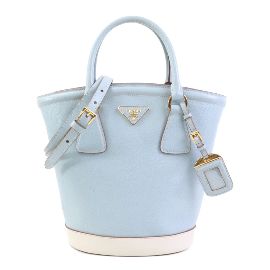 プラダ PRADA ハンドバッグ ショルダーバッグ レザー ライトブルー/オフホワイト レディース【中古】 e60876g