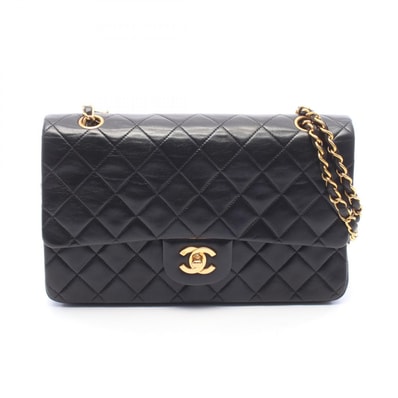 シャネル CHANEL マトラッセ Wフラップ ショルダーバッグ バッグ ラムスキン(羊革) レディース ブラック系 【中古】