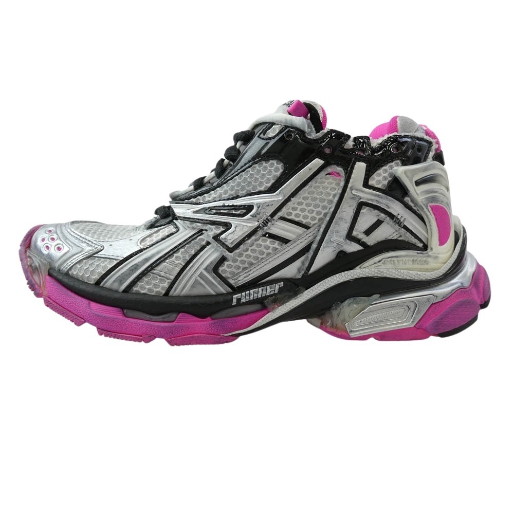 BALENCIAGA バレンシアガ スニーカー 677402 Runner Sneakers ランナー ダメージ加工 メッシュ レザー ローカットシューズ スニーカー シルバー系 ピンク系 ブラック系 JP/25cm【中古】