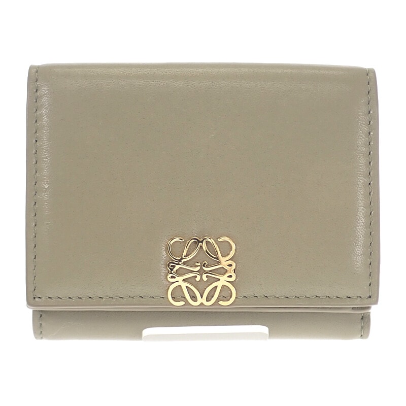 ロエベ LOEWE パファー アナグラムトライフォールド ウォレット C821TR2X10 三つ折り財布 シャイニーナパカーフスキン ユーカリグリーン ゴールド金具 レディース【中古】【Aランク】