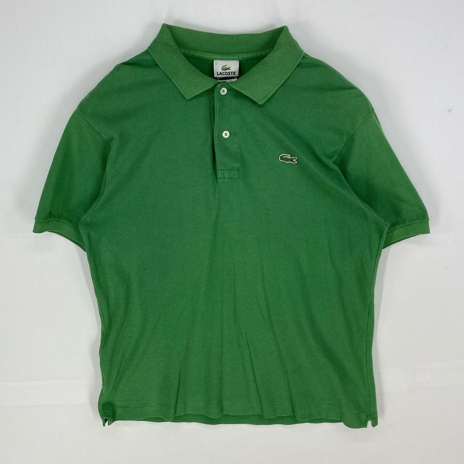 古着 ラコステ LACOSTE 鹿の子 半袖シャツ ワンポイント ワッペン ポロシャツ ショートスリーブ FR5=US L グリーン系 無地 メンズ