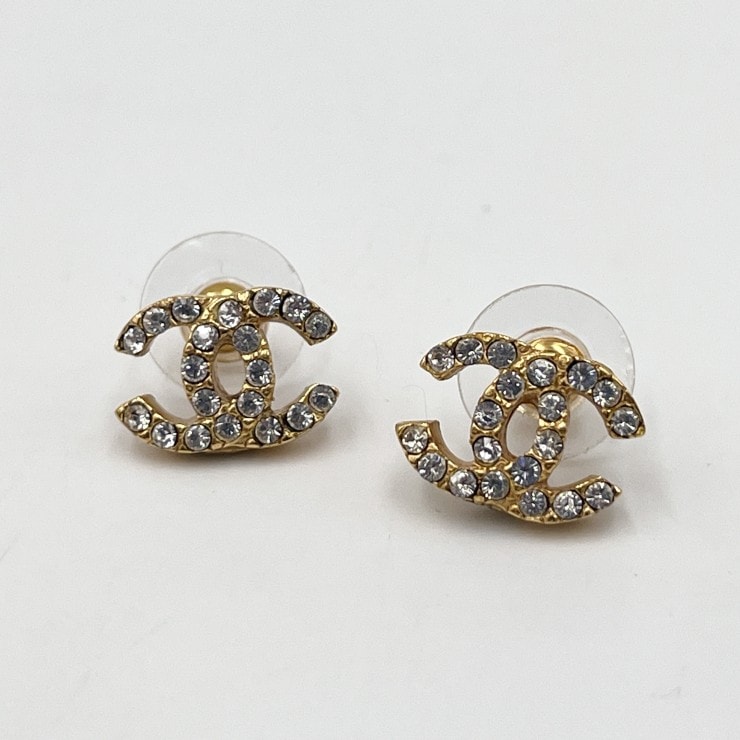 CHANEL(シャネル) ココマーク ラインストーン スタッドピアス ゴールド クリア レディース 1.3cm 【中古】