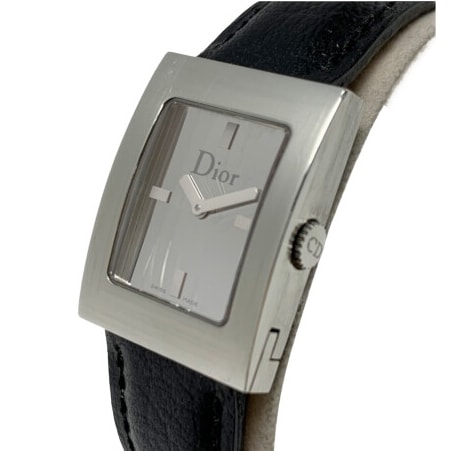 ☆☆Christian Dior クリスチャンディオール クォーツ ステンレススチール レザー D78-109 ブラック レディース 腕時計