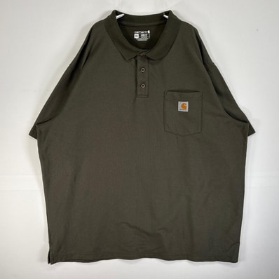 古着 カーハート Carhartt 半袖 ポロシャツ ワーク 大きいサイズ 3ボタン ワンポイント ロゴ 2XL カーキ 無地 メンズ