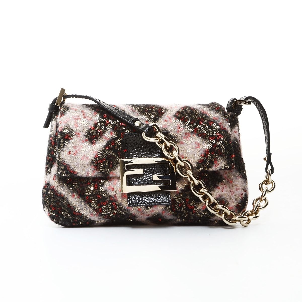 フェンディ FENDI ピンク ミニ マンマ ウール ショルダーバッグ【中古】