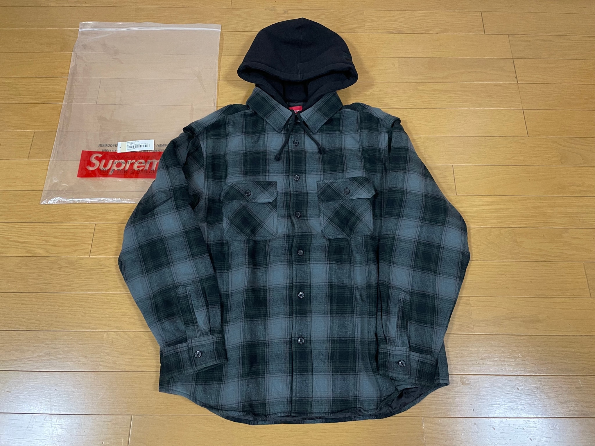 Supreme Hooded Flannel Zip Up Shirt "Black"