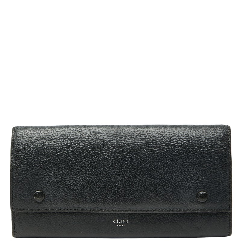 セリーヌ ラージ フラップ マルチファンクション 長財布 ブラック レザー レディース CELINE 【中古】