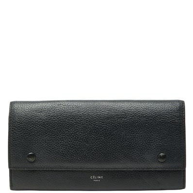 セリーヌ ラージ フラップ マルチファンクション 長財布 ブラック レザー レディース CELINE 【中古】