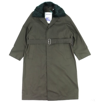 美品 バーバリー エコファー ベルト ロングコート カーキ 46 8078723