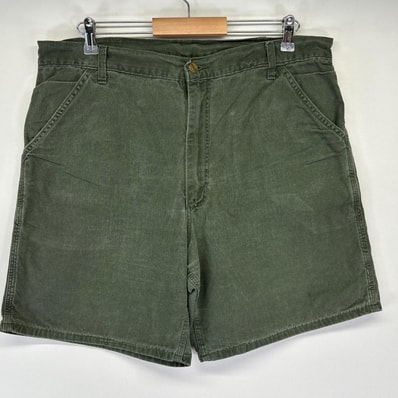 古着 カーハート Carhartt ダック ショートパンツ ハーフ 半ズボン 短パン ワーク ワンポイントロゴ グリーン メンズ