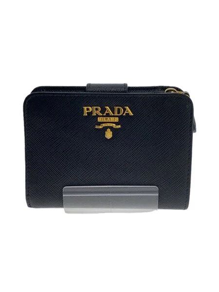 PRADA Small Saffiano Leather Wallet "Black/Hibiscus"