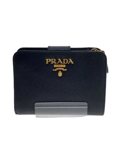 PRADA Small Saffiano Leather Wallet "Black/Hibiscus"