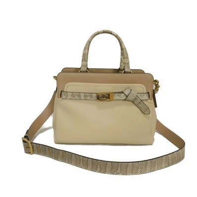 COACH コーチ テート キャリーオール 29 カーフ カラーブロック スネークスキン 2WAY ショルダーバッグ ホース アンド キャリッジ ベージュ ハンドバッグ C5317