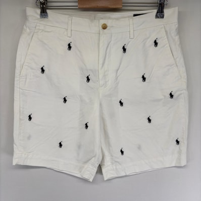 古着 ポロ・ラルフローレン POLO RALPH LAUREN パンツ ハーフパンツ 総柄ポニー ショーツ 短パン ジップ w31 ホワイト系 総柄 メンズ