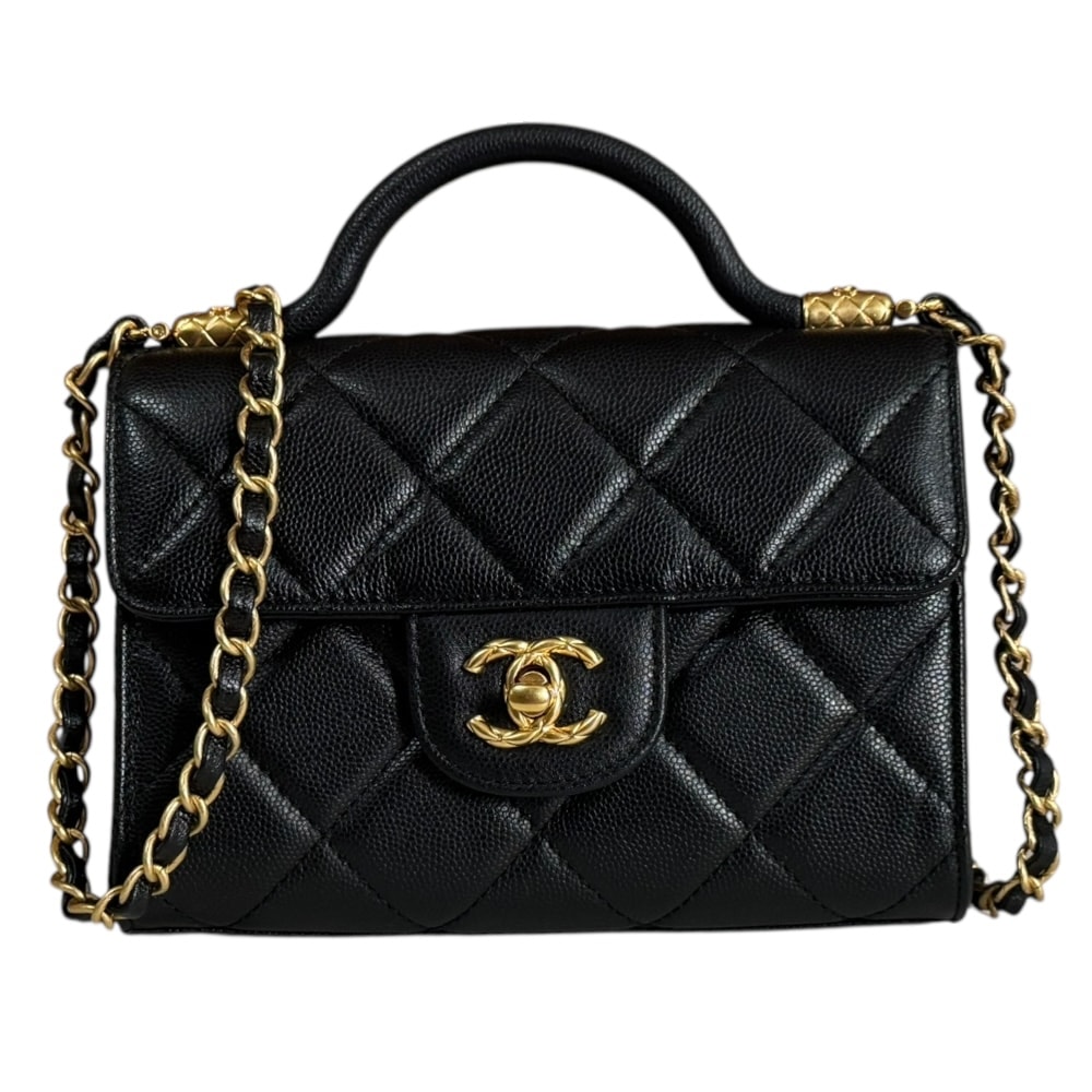 シャネル ミニマトラッセ ショルダーバッグ キャビアスキン AS4956 ブラック レディース CHANEL 中古