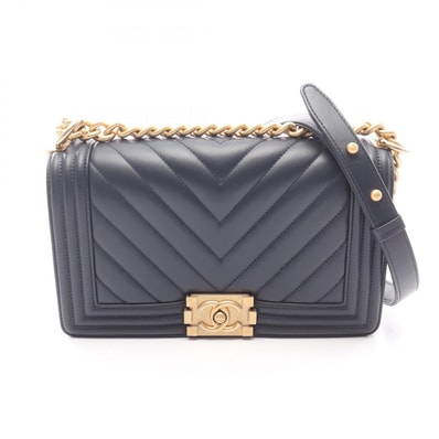 シャネル CHANEL ボーイシャネル ショルダーバッグ バッグ レザー レディース ネイビー系 A67086 【中古】