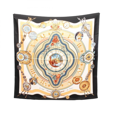 エルメス HERMES カレ90 parmi les fleurs je compte les heures スカーフ 衣料品 シルク シルク ホワイト レディース ホワイト系 / ブラック系 / マルチカラー 【中古】