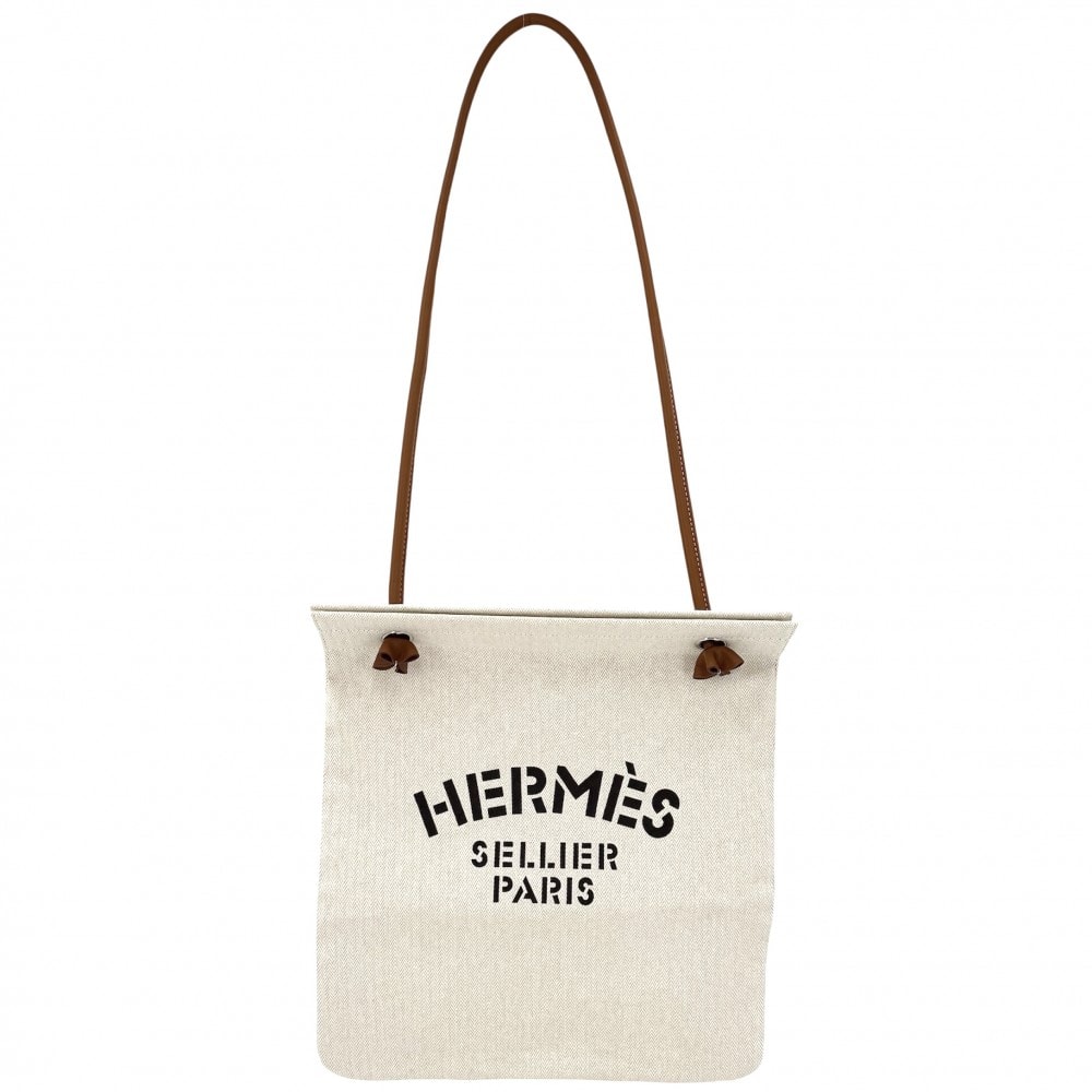 HERMES エルメス トートバッグ アリーヌMM ハンドバッグ 肩掛け K刻印  トワルシェブロン  レザー  ベージュ ブラウン 茶 シルバー金具 レディース 美品 2025年【中古品】