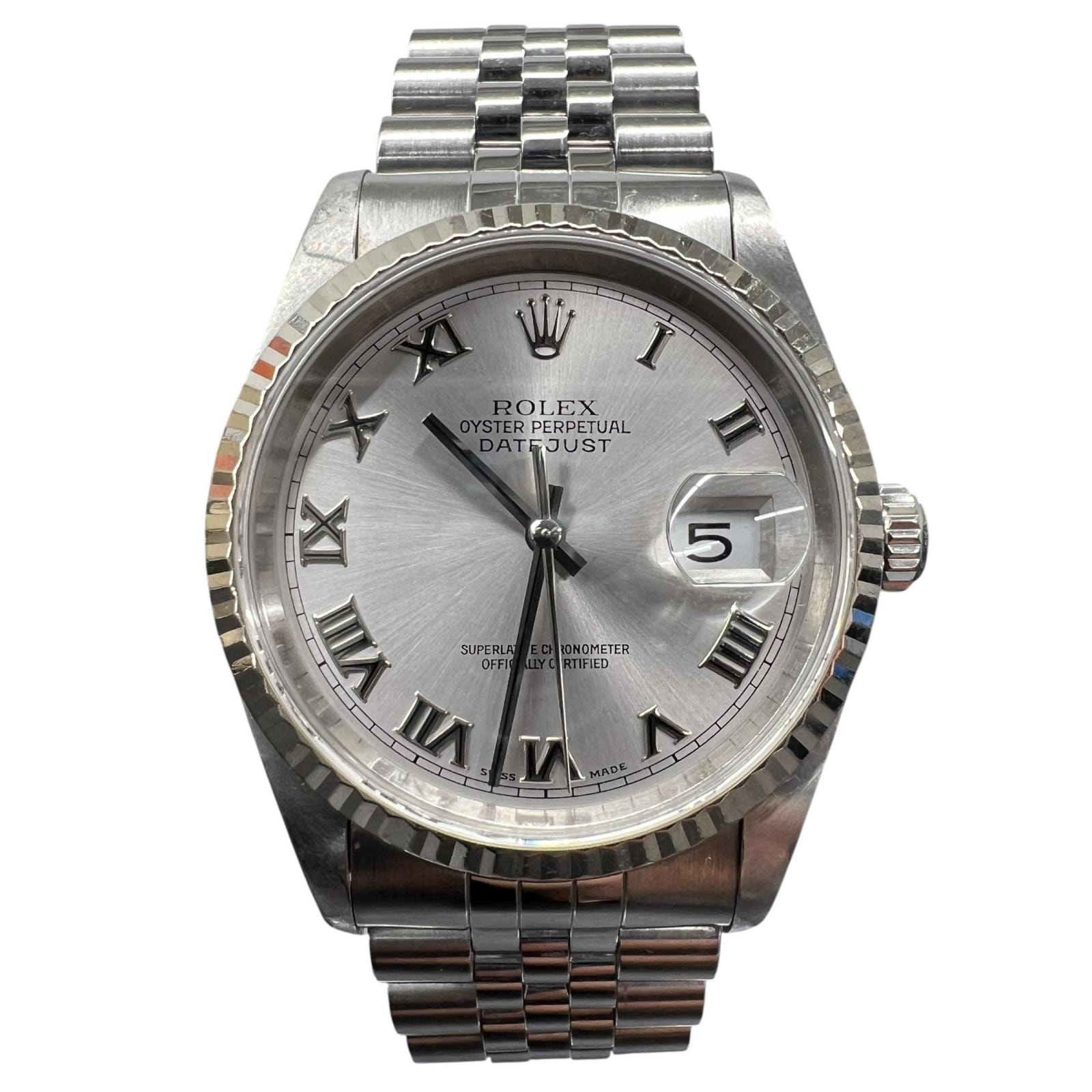 ROLEX ロレックス デイトジャスト 16234 WG SS グレーローマン文字盤 ホワイトゴールド ステンレススチール 自動巻き 19コマ 2010年7月サービス保証書付属 腕時計 メンズ Bランク 中古 鑑定済