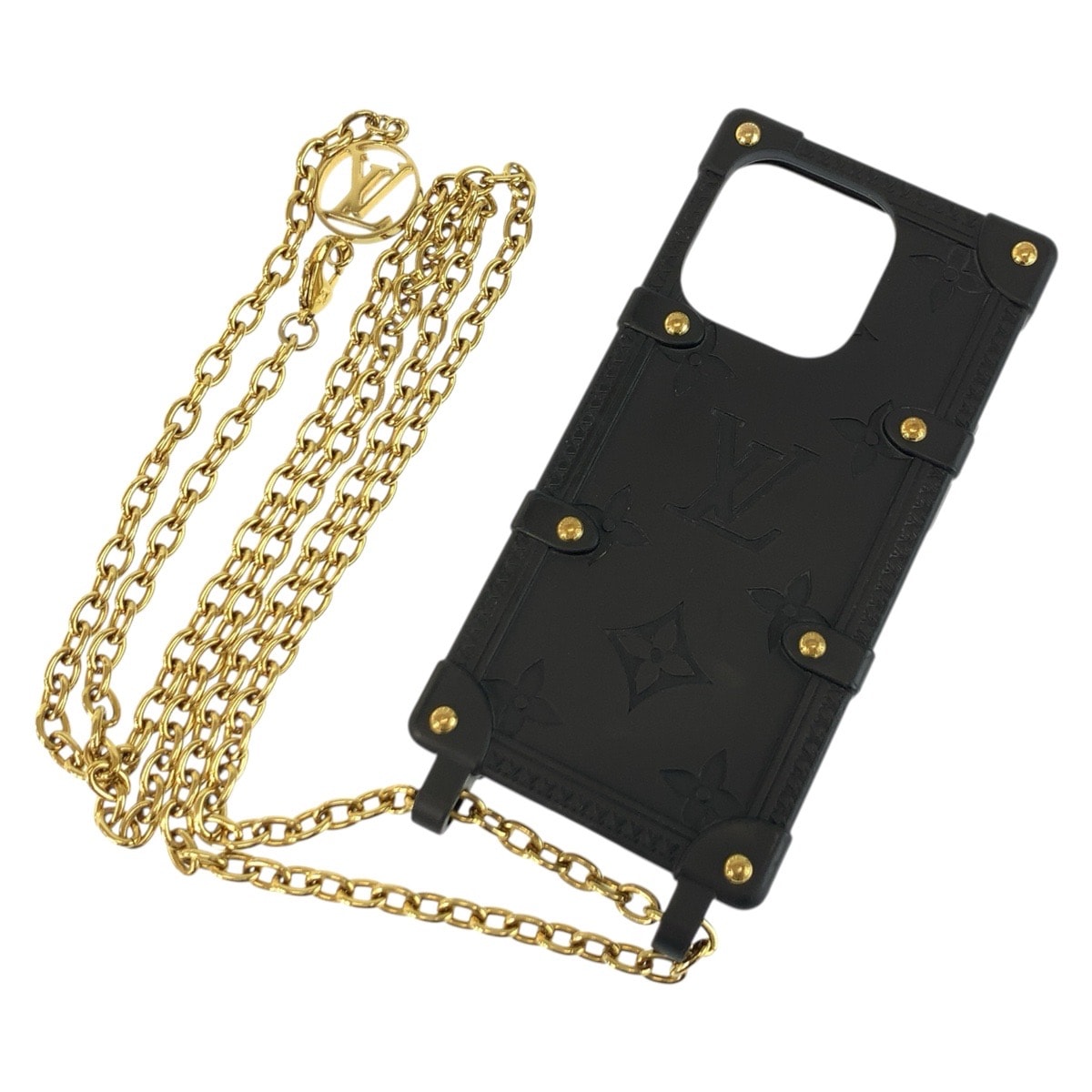 LOUIS VUITTON ルイヴィトン リ トランク IPHONE14PRO ノワール ブラック ゴールド金具 ラバー 携帯ケース iPhoneケース スマホショルダー 602048 【中古】