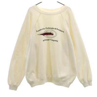 Hanes ヘインズ 80s 90s USA製 鉄道会社 長袖 スウェット トレーナー XL アイボリー 企業モノ