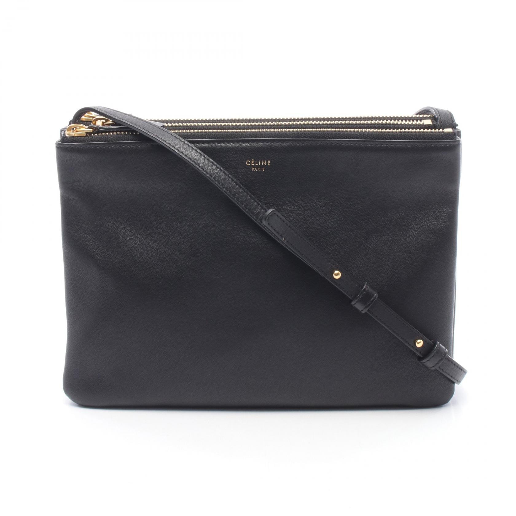 セリーヌ CELINE TRIO LARGE トリオ ラージ ショルダーバッグ バッグ レザー レディース ブラック系 171453 【中古】