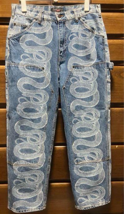 Supreme x HYSTERIC GLAMOUR Snake Double Knee Denim Painter Pant "Blue"