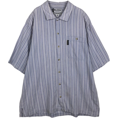 古着 コロンビア Columbia ストライプ柄 ワイドカラー 半袖 コットン×リネンシャツ ボックスシャツ メンズL相当/eaa641242
