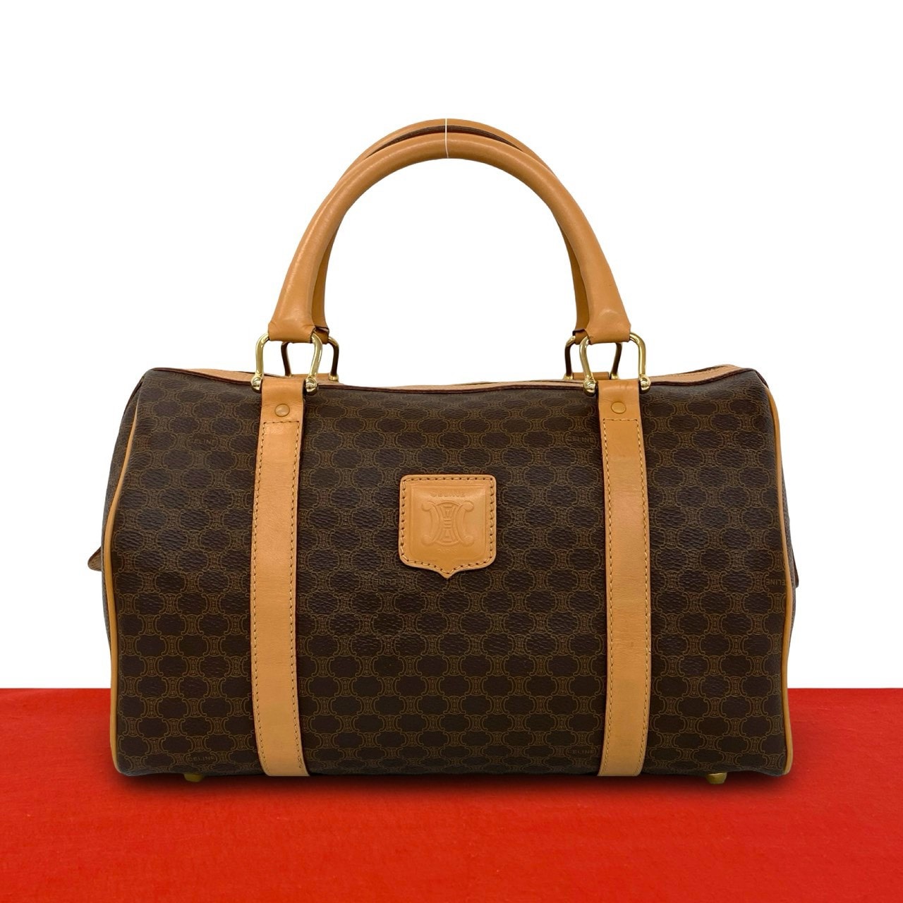 CELINE セリーヌ マカダム ブラゾン 柄 レザー PVC ハンドバッグ ブラウン
 26633