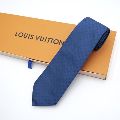 LOUIS VUITTON(ルイ・ヴィトン)クラヴァット・ネオ モノグラミッシム 8CM ネクタイ モノグラム ブルー シルク100% ジャガード メンズ ビジネス フォーマル M75088 箱付き【中古】