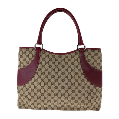 美品 GUCCI グッチ ベージュ レッド シルバー金具 GGキャンバス トートバッグ ショルダーバッグ 505362 【中古】