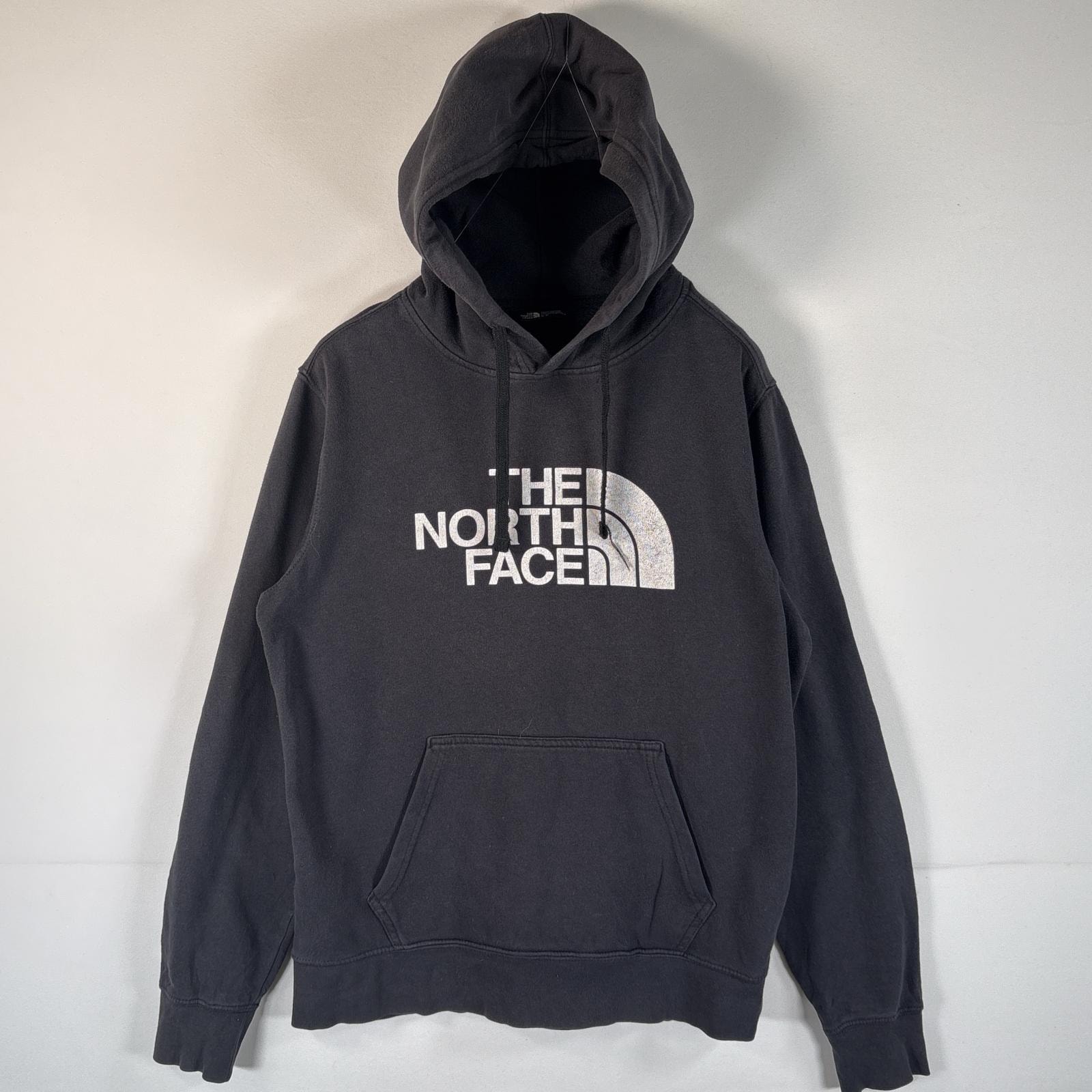 古着 ザ・ノースフェイス THE NORTH FACE パーカー ビッグロゴプリント フーディ マフポケット フード紐 S ブラック メンズ