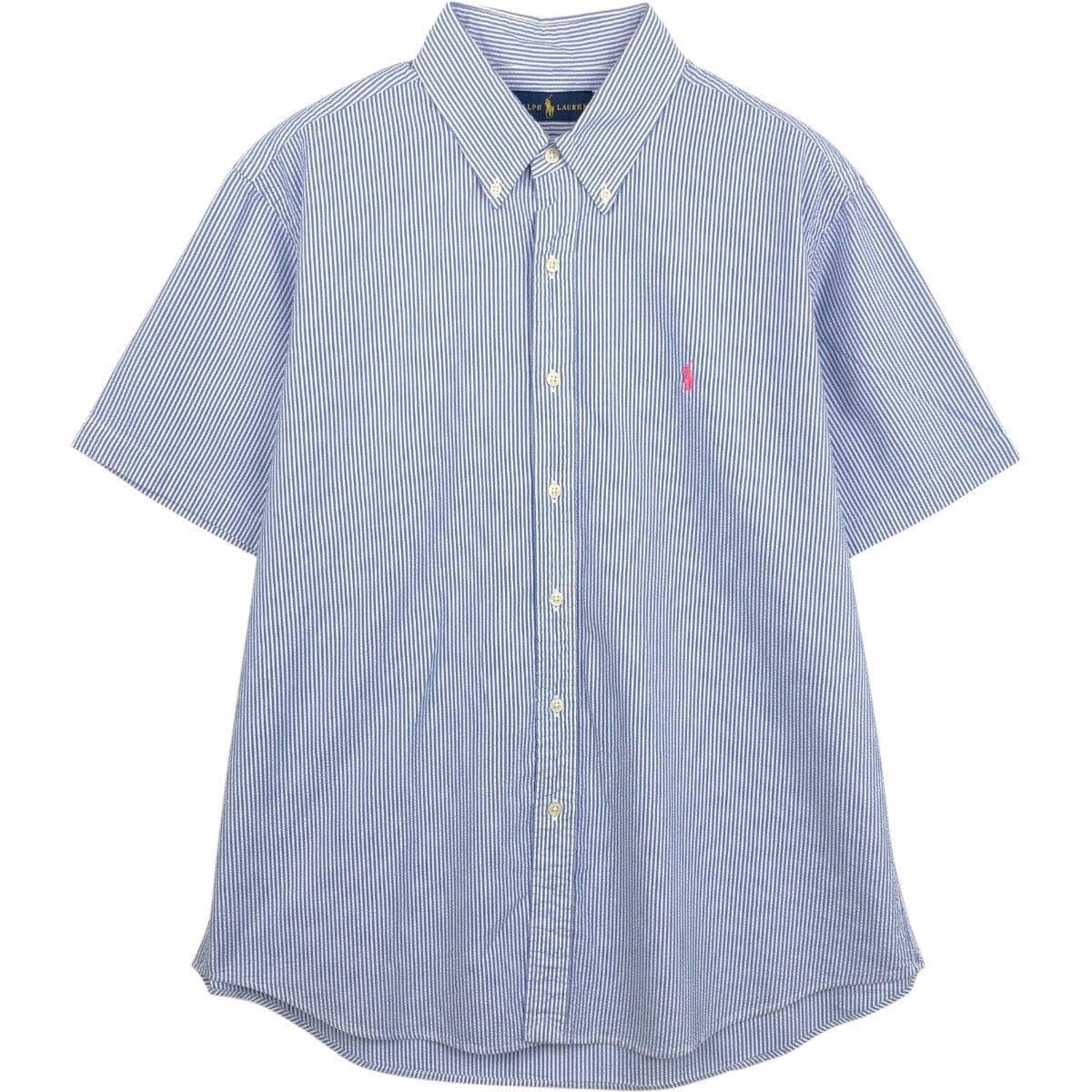 古着 ラルフローレン Ralph Lauren シアサッカー 半袖 ボタンダウン ストライプシャツ メンズXL相当/eaa665267
