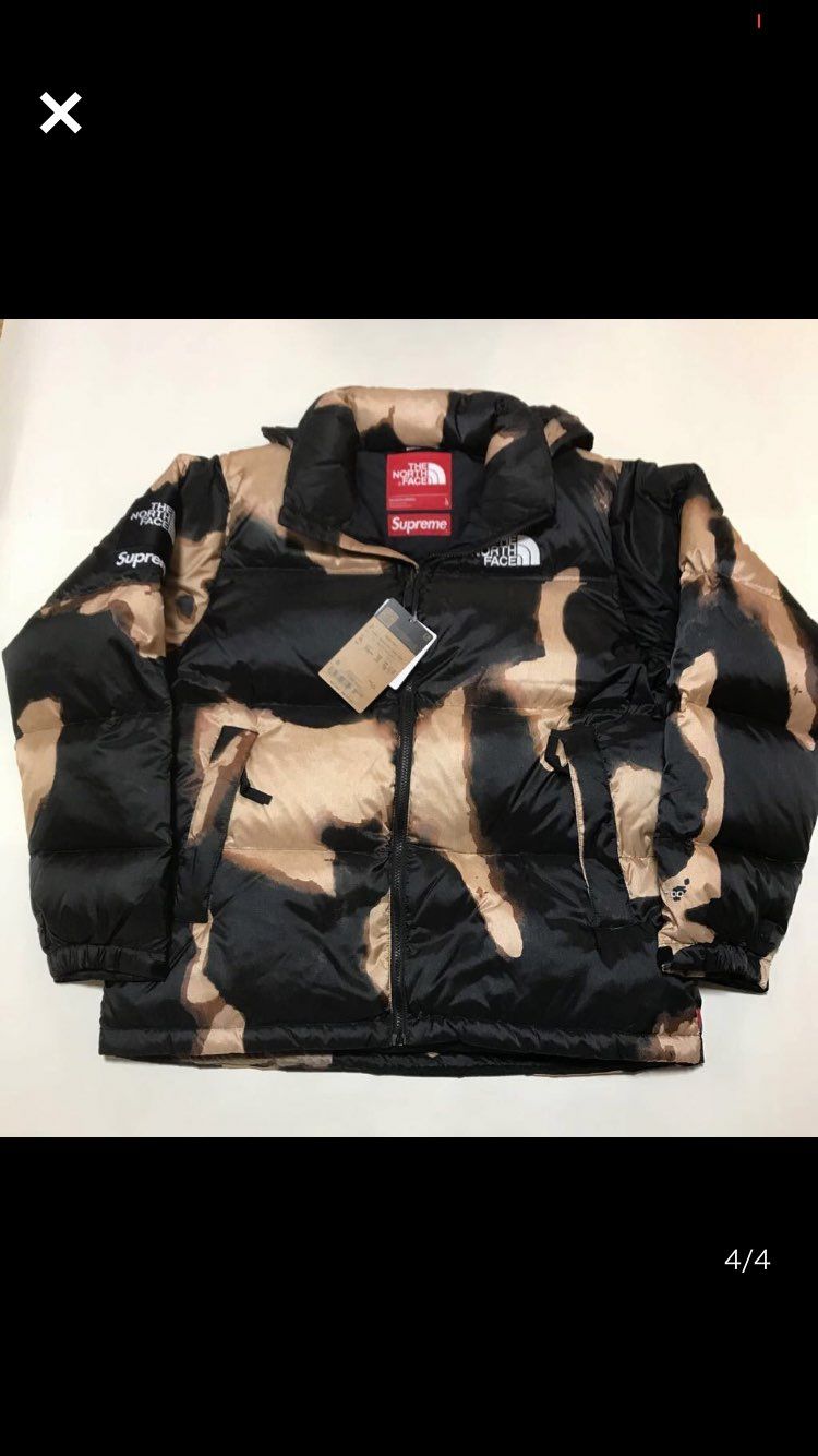 Supreme x The North Face Bleached Denim Print Nuptse Jacket "Black"