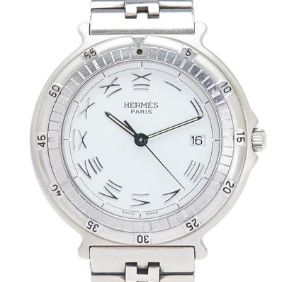 エルメス キャプテンニモ 腕時計 クオーツ ホワイト文字盤 ステンレススチール レディース HERMES 【中古】