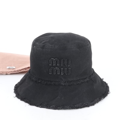 ■美品 ミュウミュウ ロゴ デニム バケット バケハ Mサイズハット