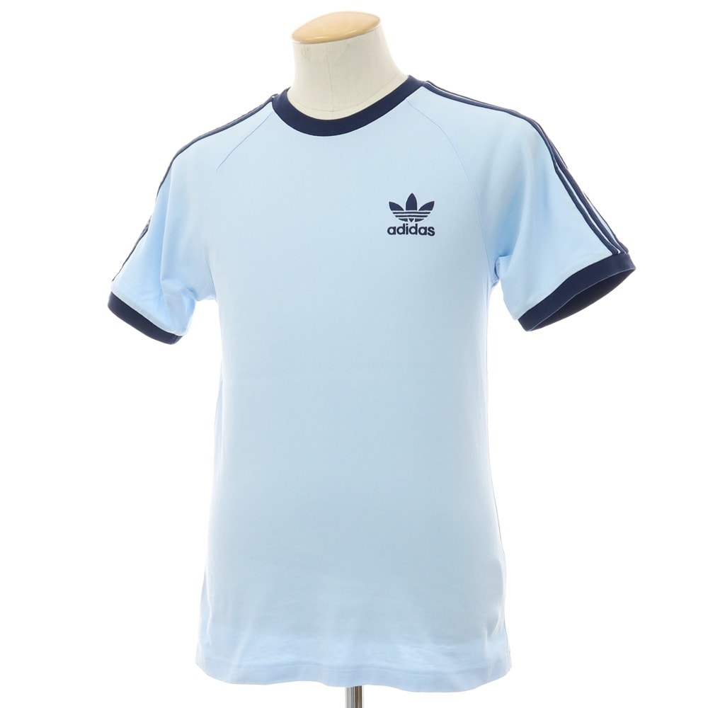 【中古】アディダス adidas コットン クルーネック 半袖Tシャツ ライトブルーxネイビー【サイズJPN:S】【メンズ】