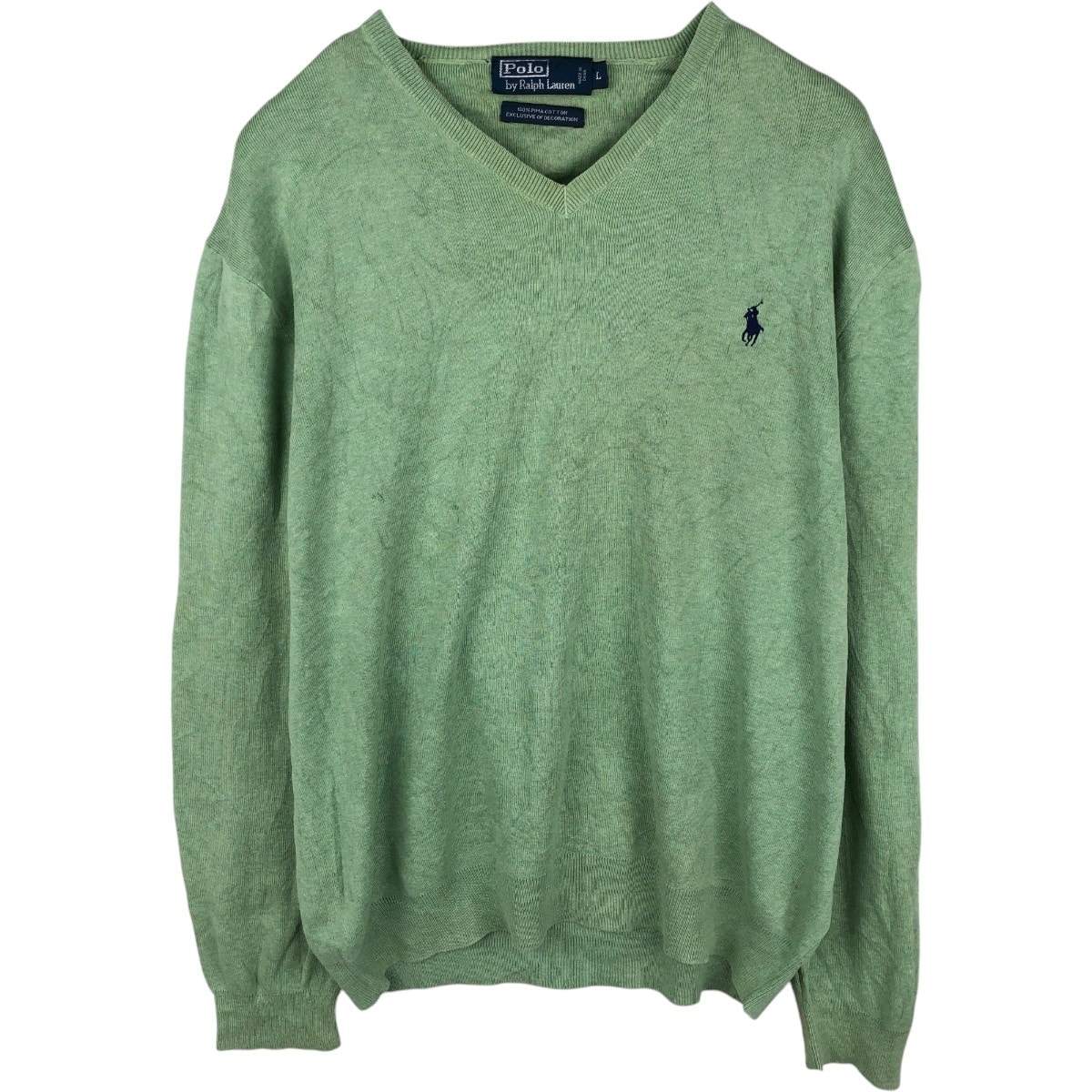 古着 ラルフローレン Ralph Lauren POLO by Ralph Lauren Vネック ピマコットンニットセーター メンズL相当/eaa672485