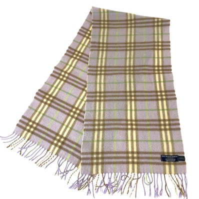 バーバリー チェック柄 マフラー 男女兼用 パープル マルチカラー カシミヤ レディース BURBERRY 中古