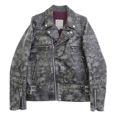 COMME des GARCONS コムデギャルソン レザージャケット UCQ9208 UNDERCOVER アンダーカバー 25周年記念 スカルロゴ ダブル ライダースジャケット グレー系 2【中古】