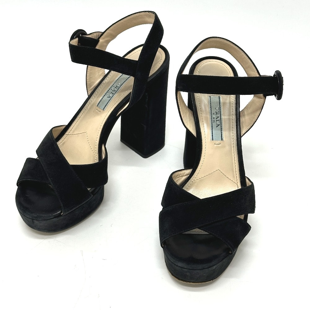 プラダ PRADA 1XP882 ストラップ サンダル スエード ブラック