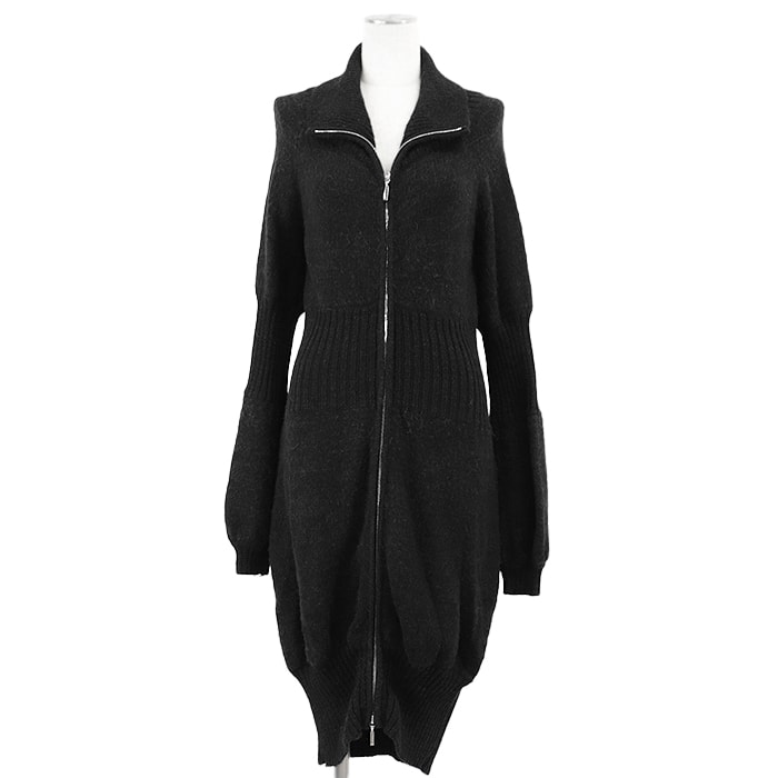 シャネル 08A P33445 ニット ジップアップ ロングコート カシミヤ/アルパカ ワンピース レディース チャコール 42 CHANEL