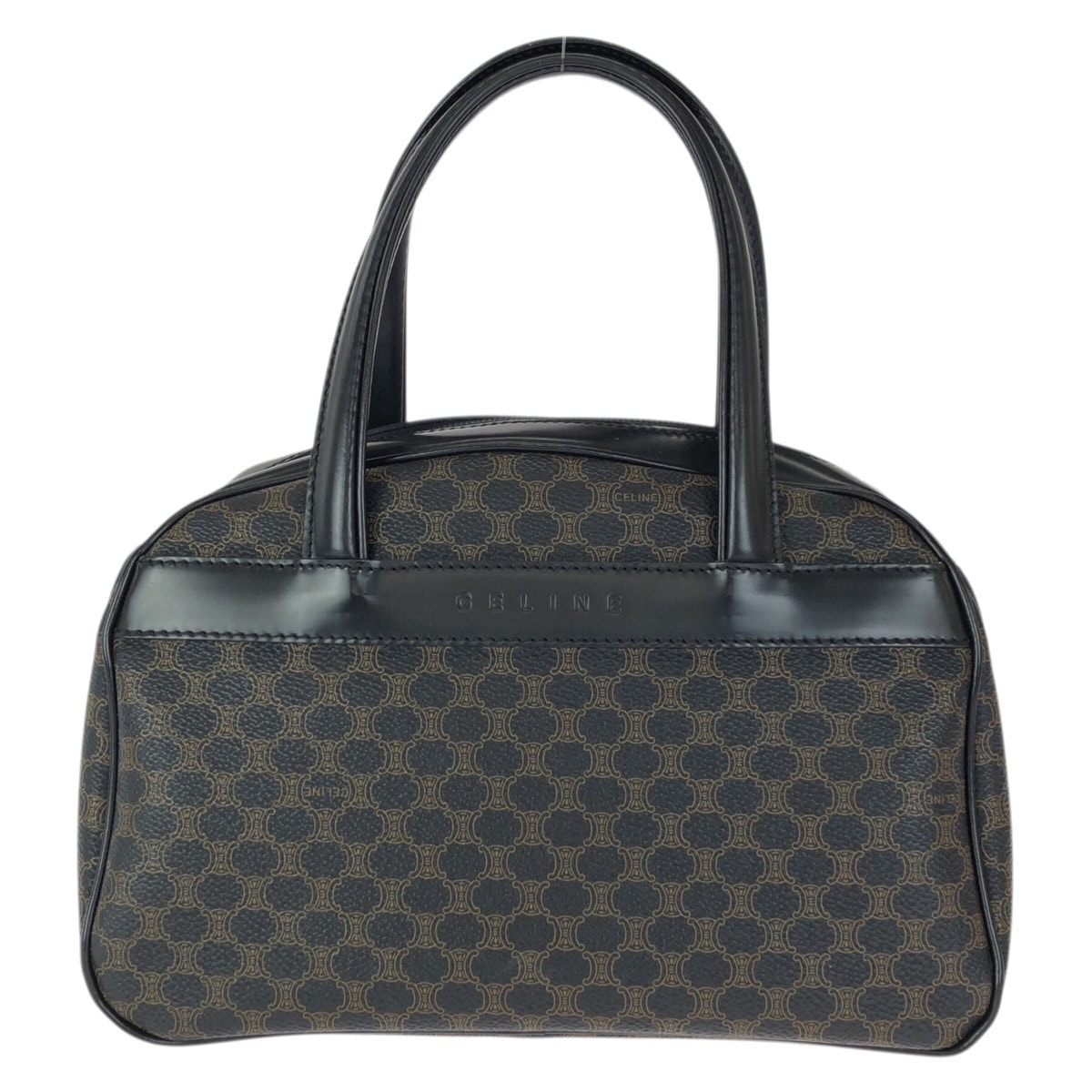 美品 CELINE セリーヌ ヴィンテージ マカダム ブラック ブラウン ゴールド金具 PVC レザー/ ハンドバッグ 601475 【中古】