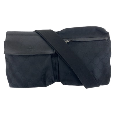 美品 GUCCI グッチ ブラック 黒 シルバー金具 GGキャンバス レザー/ ボディバッグ ウエストポーチ 505677 【中古】