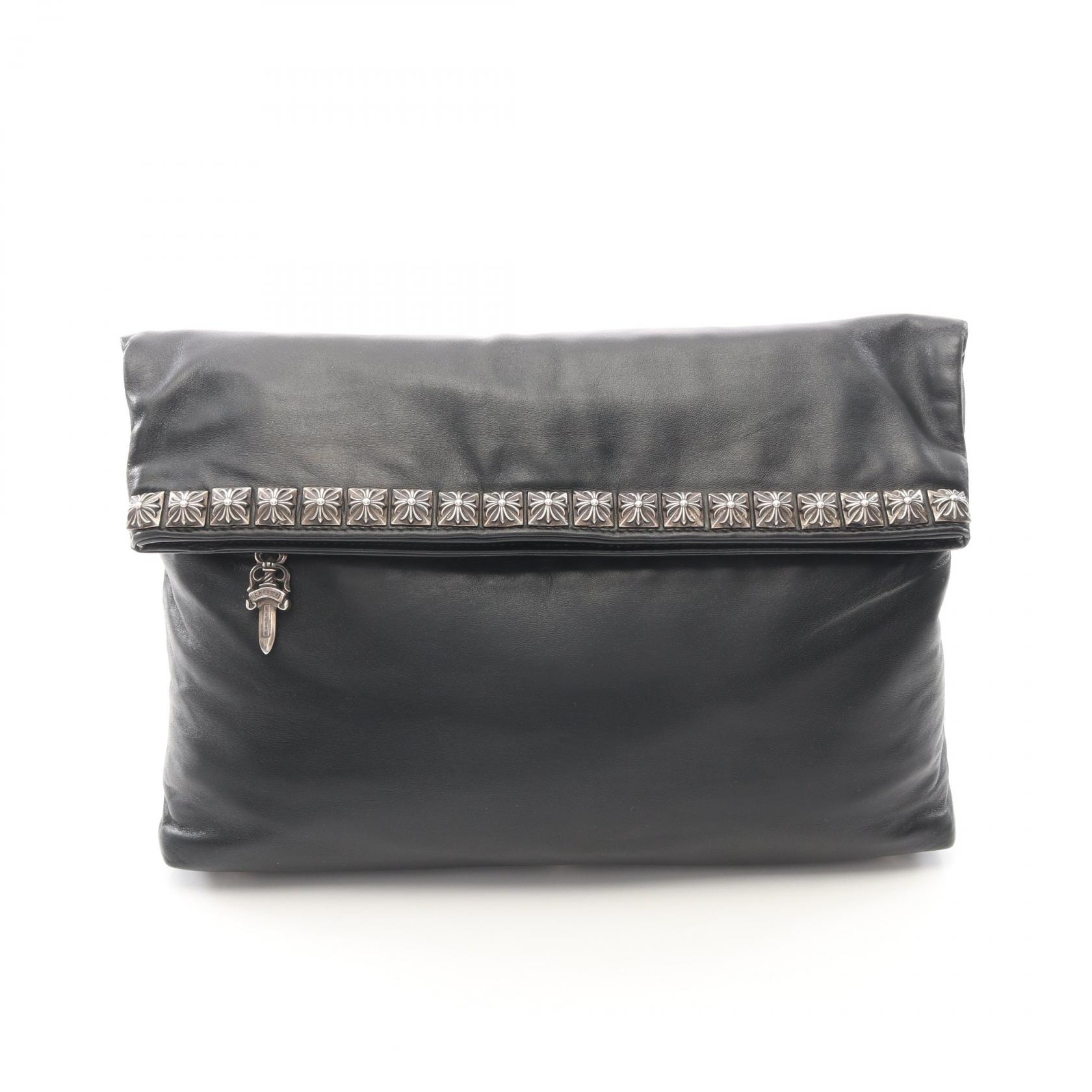 Chrome Hearts Pyramid Studs Leather Clutch Bag "Black"