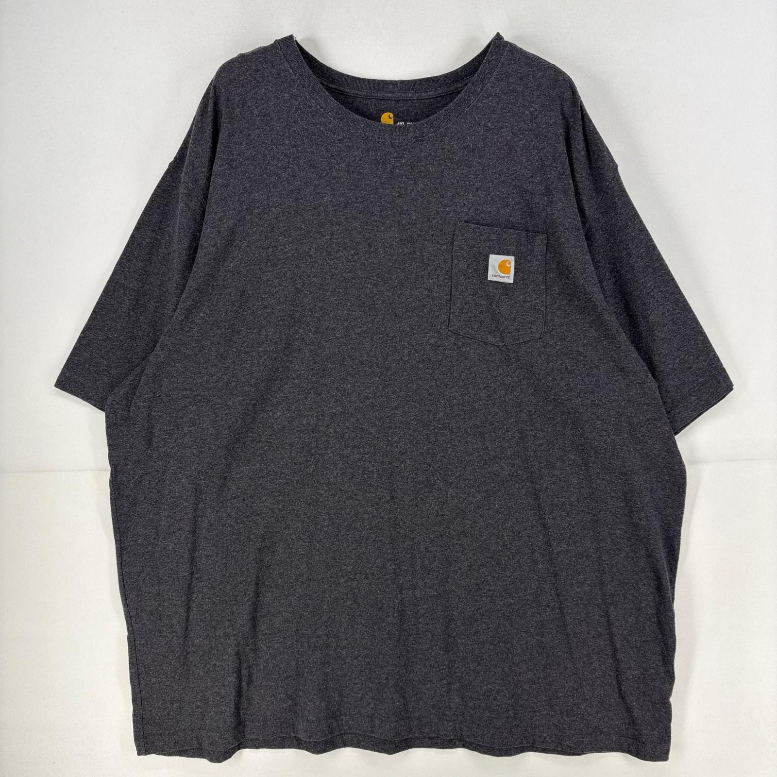 古着 カーハート Carhartt 半袖Tシャツ ワンポイント 胸ポケット クルーネック 大きいサイズ ワーク 作業着 4XL グレー メンズ