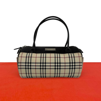 BURBERRY バーバリー ノバチェック 柄 ロゴ 金具 キャンバス レザー ハンドバッグ ブラウン
19316