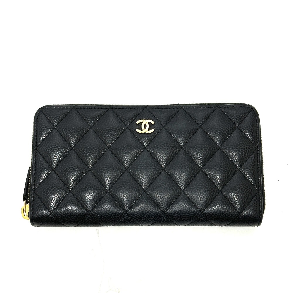 シャネル CHANEL ココマーク マトラッセ A50097 ウォレット 長財布 キャビアスキン ブラック