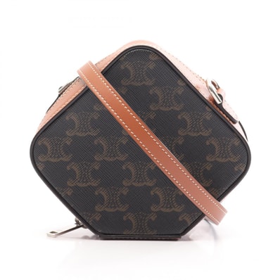 セリーヌ CELINE トリオンフ ミニ ショルダーバッグ バッグ PVCコーティングキャンバス レザー レディース ブラック系 / ブラウン系 【中古】